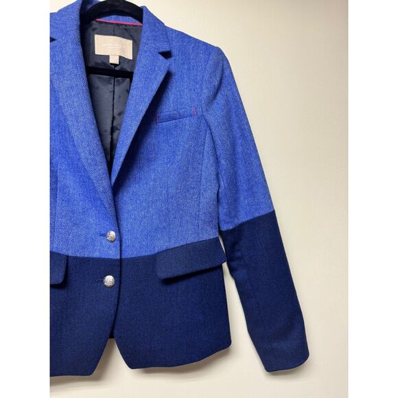 BANANA REPUBLIC H*cking Jacket Colorblock Bright Blue Wool Blend, Sz 4 - Picture 5 of 16
